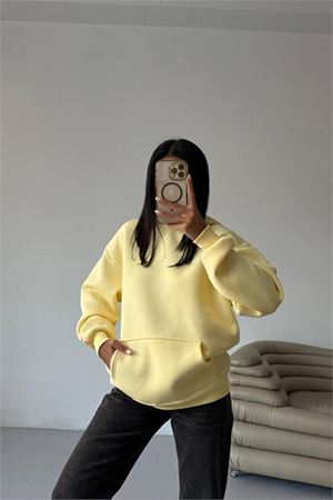 Neşeli butik kadın kapüşonlu kanguru cepli oversize sweat NBG109