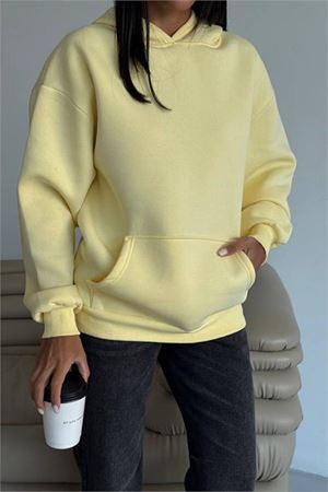Neşeli butik kadın kapüşonlu kanguru cepli oversize sweat NBG109