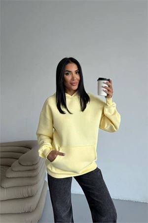 Neşeli butik kadın kapüşonlu kanguru cepli oversize sweat NBG109