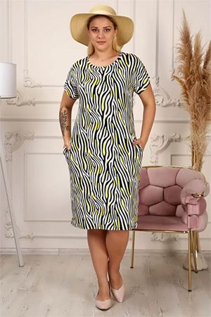 Neşeli butik kadın bisiklet yaka büyük beden elbise AYSL56