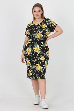 Neşeli butik kadın viskon çiçek desenli büyük beden yazlık elbise AYSL30