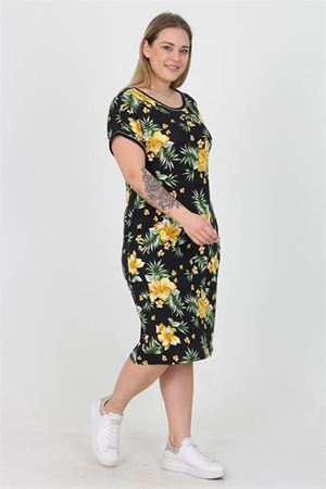 Neşeli butik kadın viskon çiçek desenli büyük beden yazlık elbise AYSL30