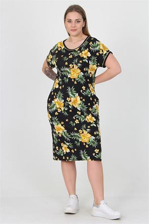 Neşeli butik kadın viskon çiçek desenli büyük beden yazlık elbise AYSL30