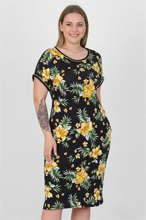 Neşeli butik kadın viskon çiçek desenli büyük beden yazlık elbise AYSL30