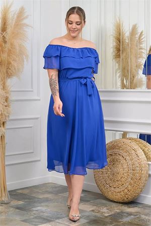 Neşeli butik kadın madonna yaka büyük beden şifon elbise NB8061