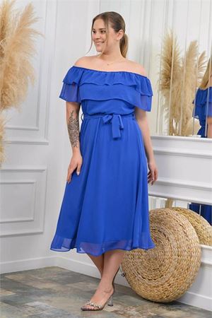 Neşeli butik kadın madonna yaka büyük beden şifon elbise NB8061