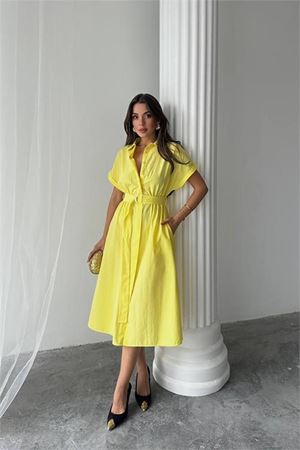Neşeli butik kadın poplin kumaş gömlek elbise NBG094