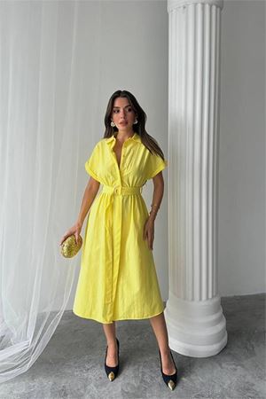 Neşeli butik kadın poplin kumaş gömlek elbise NBG094