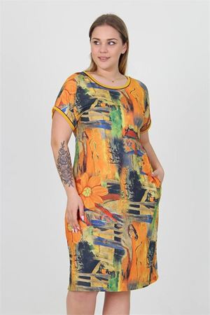 Neşeli butik kadın sarı yeni sezon cepli büyük beden viskon elbise AYSL28