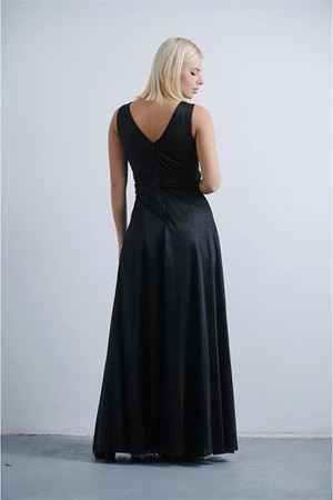 Neşeli butik kadın v yaka simli tül abiye elbise NBS9223