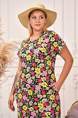 Neşeli butik kadın büyük beden çiçek desenli viskon elbise AYSL71