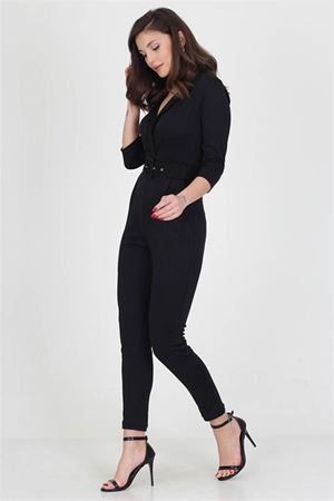 Neşeli butik kadın kemerli yeni sezon likralı cepli tulum NB0007