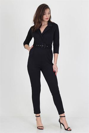 Neşeli butik kadın kemerli yeni sezon likralı cepli tulum NB0007