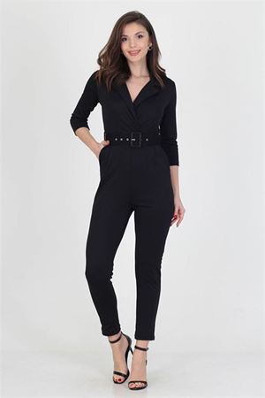 Neşeli butik kadın kemerli yeni sezon likralı cepli tulum NB0007