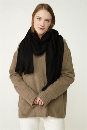 Neşeli butik kadın peluş dokulu ucu püsküllü kışlık şal atkı NBAKS048