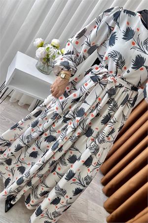Neşeli butik kadın keten desenli tesettür elbise SMS002 - Siyah