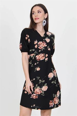 Neşeli butik kadın siyah kruvaze yaka örme krep mini elbise NB100221
