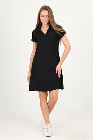 Neşeli butik kadın gömlek yaka kol detaylı midi boy ayrobin elbise LPTR10