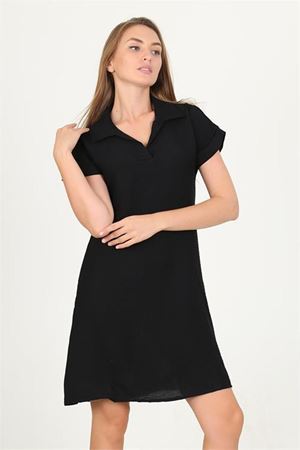 Neşeli butik kadın gömlek yaka kol detaylı midi boy ayrobin elbise LPTR10