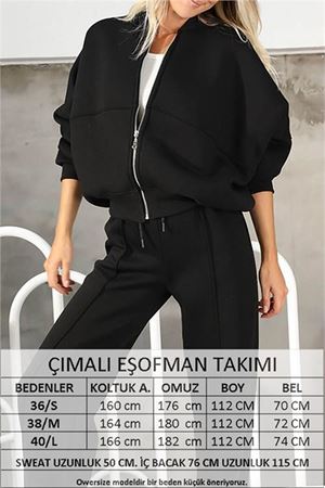 Neşeli butik kadın penye 3 iplik şardonlu kumaş eşofman takımı GTS022 - Siyah