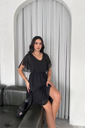 Neşeli butik kadın kuşaklı midi boy şifon elbise NBK4116