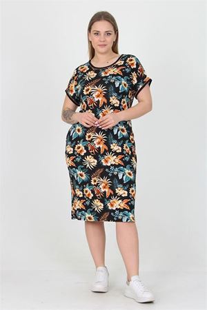 Neşeli butik kadın cepli çiçek desenli yazlık büyük beden viskon elbise AYSL32