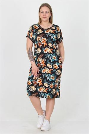 Neşeli butik kadın cepli çiçek desenli yazlık büyük beden viskon elbise AYSL32