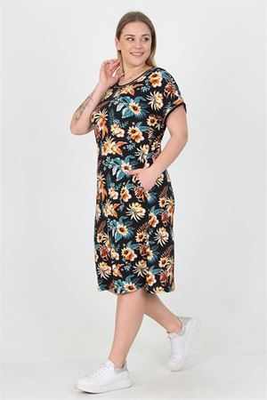 Neşeli butik kadın cepli çiçek desenli yazlık büyük beden viskon elbise AYSL32