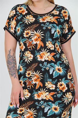 Neşeli butik kadın cepli çiçek desenli yazlık büyük beden viskon elbise AYSL32