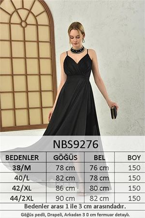 Neşeli butik kadın siyah simli yırtmaç detaylı askılı uzun abiye NBS9276