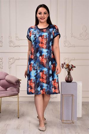 Neşeli butik kadın bisiklet yaka desenli elbise AYSL81