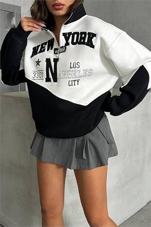 Neşeli butik kadın siyah fermuarlı New york sweat NBG050