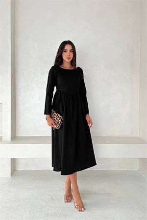Neşeli butik kadın sırt dekolteli uzun kollu midi elbise NBK4311