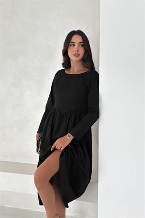 Neşeli butik kadın sırt dekolteli uzun kollu midi elbise NBK4311