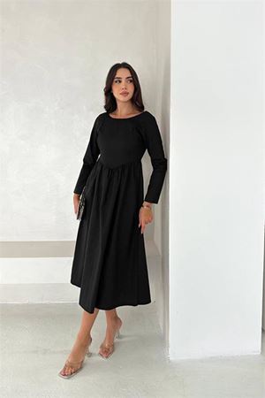 Neşeli butik kadın sırt dekolteli uzun kollu midi elbise NBK4311