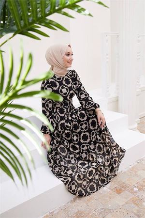 Neşeli butik kadın kemerli yeni sezon tesettür elbise SMS016