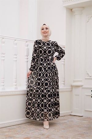 Neşeli butik kadın kemerli yeni sezon tesettür elbise SMS016