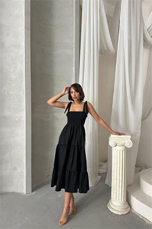 Neşeli butik kadın askılı poplin kumaş yazlık elbise NBG091
