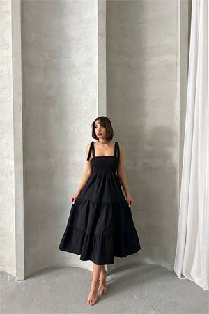 Neşeli butik kadın askılı poplin kumaş yazlık elbise NBG091
