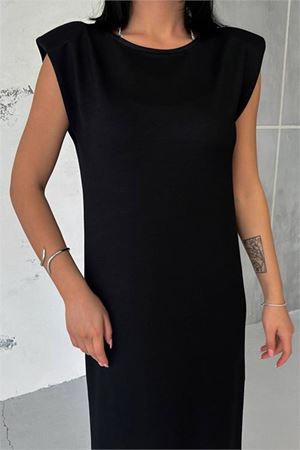 Neşeli butik kadın vatkalı yırtmaç detaylı modal elbise NBG010