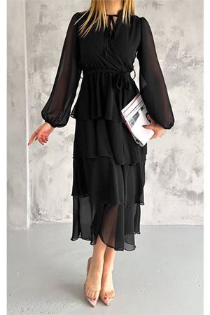 Neşeli butik kadın astarlı eteği kat kat şifon elbise NBKKLF2041