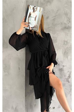 Neşeli butik kadın astarlı eteği kat kat şifon elbise NBKKLF2041