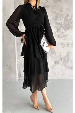 Neşeli butik kadın astarlı eteği kat kat şifon elbise NBKKLF2041