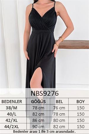 Neşeli butik kadın ayarlanabilir askılı yırtmaçlı tül abiye elbise RYS9276
