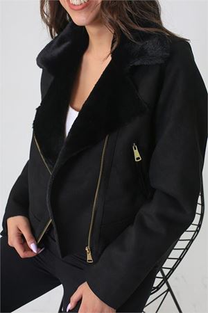Neşeli butik kadın siyah içi kürklü biker süet ceket MYLK12
