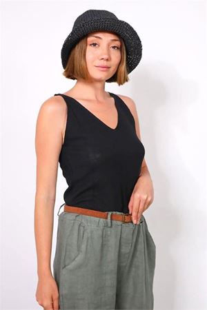 Neşeli butik kadın siyah hasır şapka NBMHT03