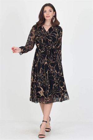 Neşeli butik kadın astarlı yeni sezon kruvaze yaka midi boy şifon elbise RSSN06