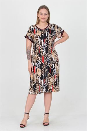 Neşeli butik kadın cepli esnek kumaş büyük beden viskon elbise AYSL20