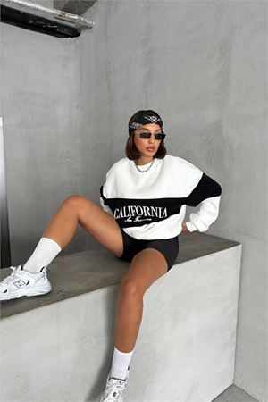 Neşeli butik kadın siyah bisiklet yaka california sweat NBG038