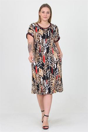 Neşeli butik kadın cepli esnek kumaş büyük beden viskon elbise AYSL20
